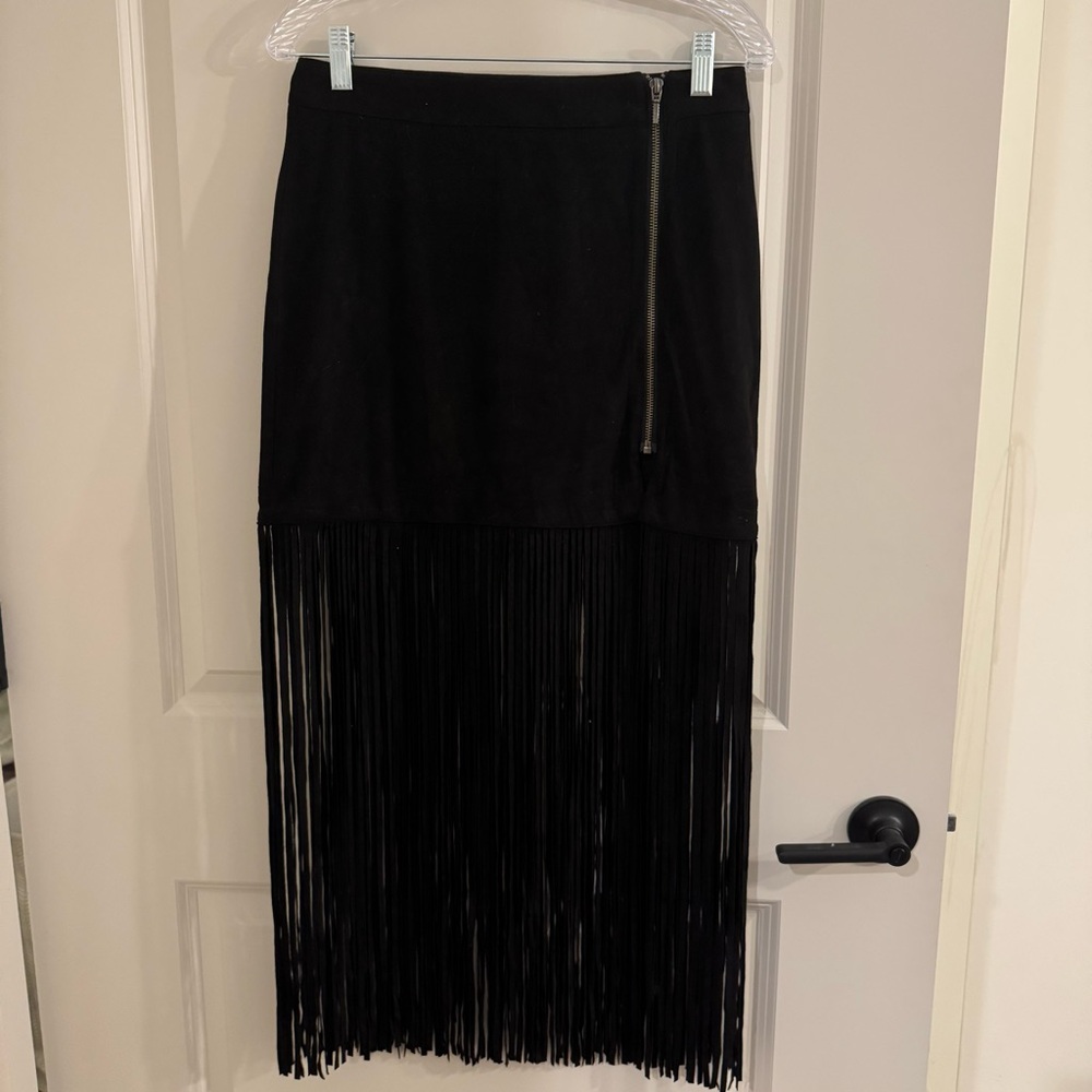Idyllwind Black Fringe Maxi Skirt with Exposed Zip